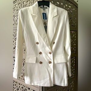 Marled Cream Double-Breasted Blazer